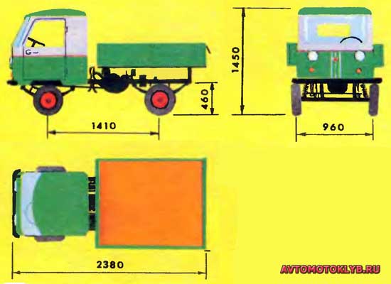 Внешний вид и габаритные размеры самодельного мини-грузовика Внешний вид и габаритные размеры самодельного мини-грузовика